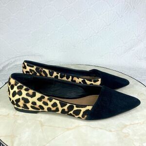 Crown Vintage Noelle Leopard Print Flats 6 Tan Black Leather‎ Pointed Toe Shoes